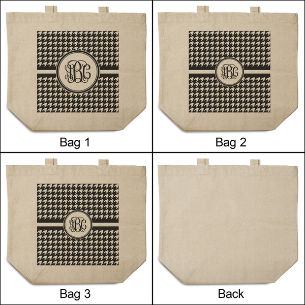 Houndstooth 3 Reusable Cotton Grocery Bags - Front & Back View