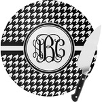 Houndstooth Round Glass Cutting Board - Small (Personalized)