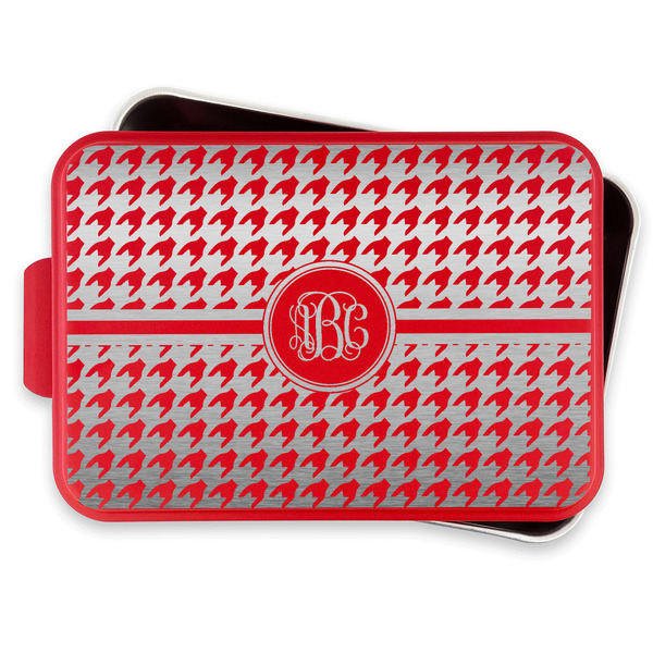 Houndstooth Aluminum Baking Pan - Red Lid - FRONT w/lif off