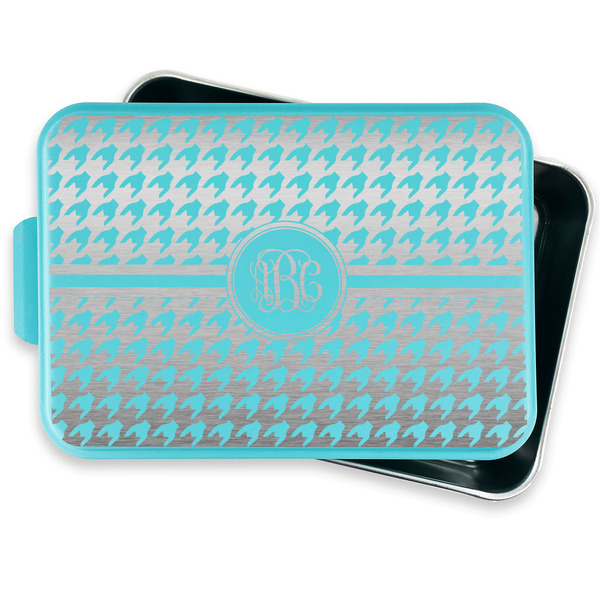 Houndstooth Aluminum Baking Pan - Teal Lid - FRONT w/ lid off