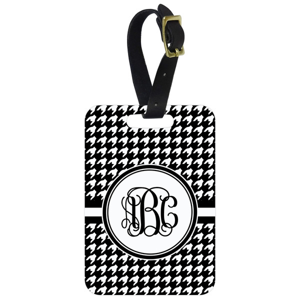 Custom Houndstooth Metal Luggage Tag w/ Monogram