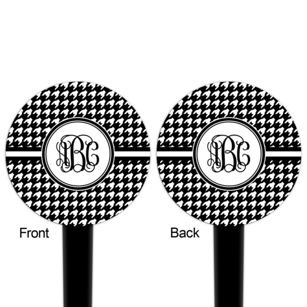 Houndstooth Black Plastic 4" Food Pick - Round - Double Sided - Front & Back