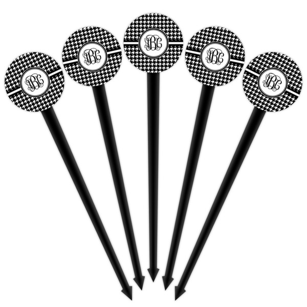 Houndstooth Black Plastic 4" Food Pick - Round - Fan View