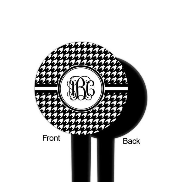 Houndstooth Black Plastic 4" Food Pick - Round - Single Sided - Front & Back