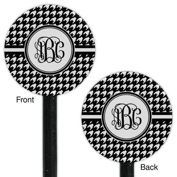 Houndstooth Black Plastic 5.5" Stir Stick - Double Sided - Round - Front & Back
