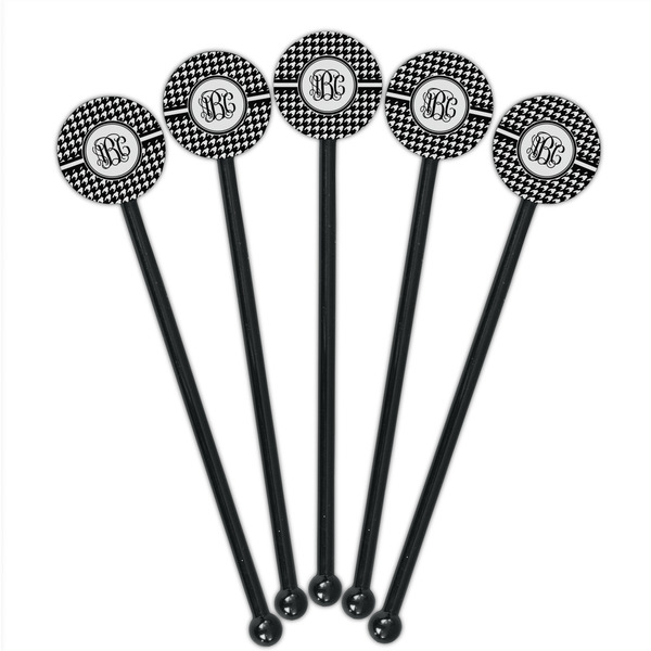 Houndstooth Black Plastic 5.5" Stir Stick - Round - Fan View