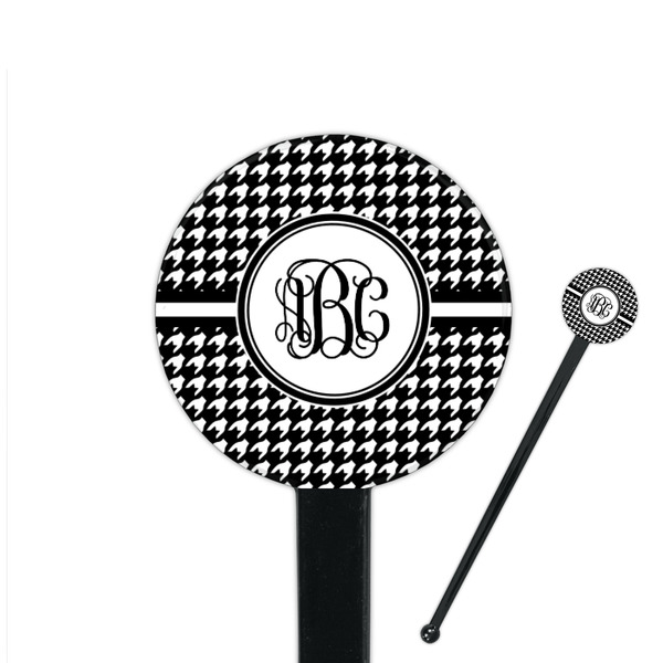 Custom Houndstooth 7" Round Plastic Stir Sticks - Black - Single Sided (Personalized)