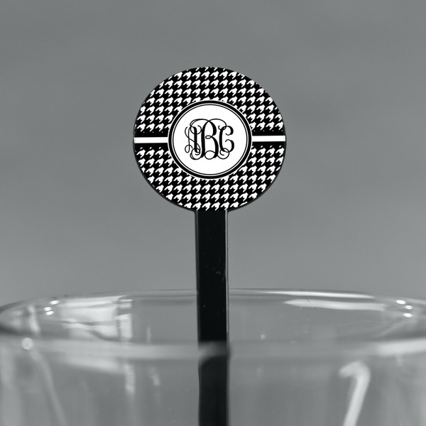 Houndstooth Black Plastic 7" Stir Stick - Round - Main