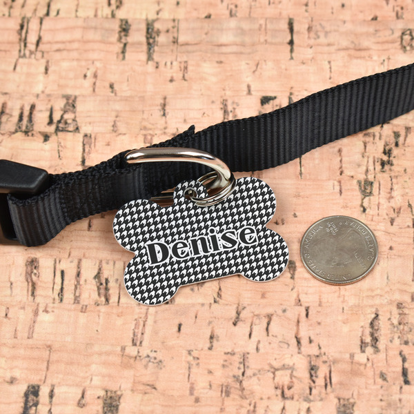 Houndstooth Bone Shaped Dog ID Tag - Large - In Context