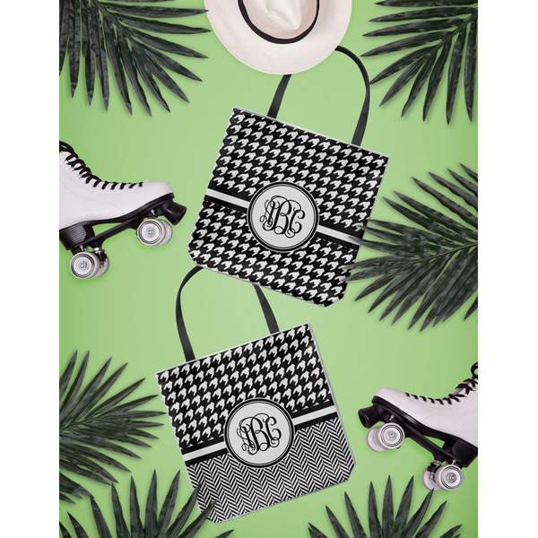 Houndstooth Canvas Tote Lifestyle Front and Back- 13x13