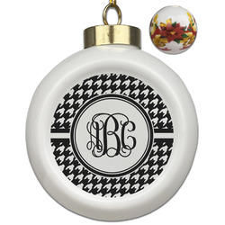 Houndstooth Ceramic Ball Ornaments - Poinsettia Garland (Personalized)