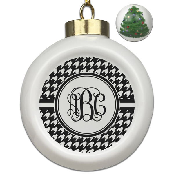 Custom Houndstooth Ceramic Ball Ornament - Christmas Tree (Personalized)