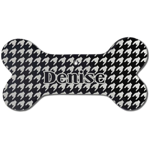 Houndstooth Ceramic Flat Ornament - Bone Front