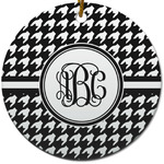 Houndstooth Round Ceramic Ornament w/ Monogram