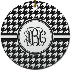 Houndstooth Round Ceramic Ornament w/ Monogram