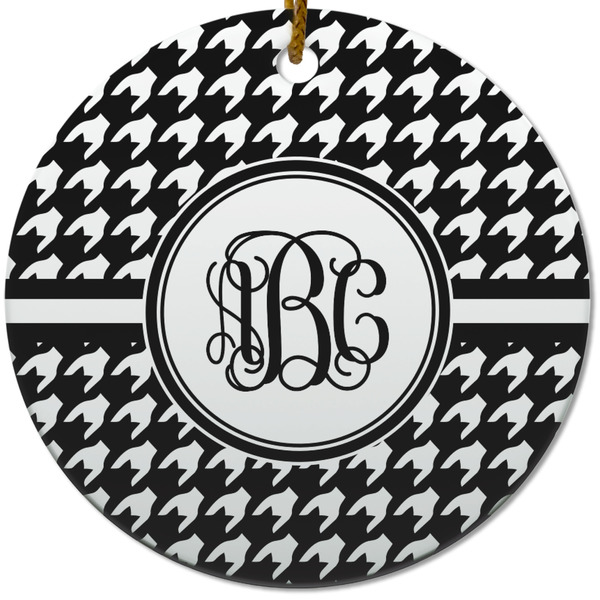 Custom Houndstooth Round Ceramic Ornament w/ Monogram