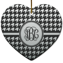 Houndstooth Heart Ceramic Ornament w/ Monogram
