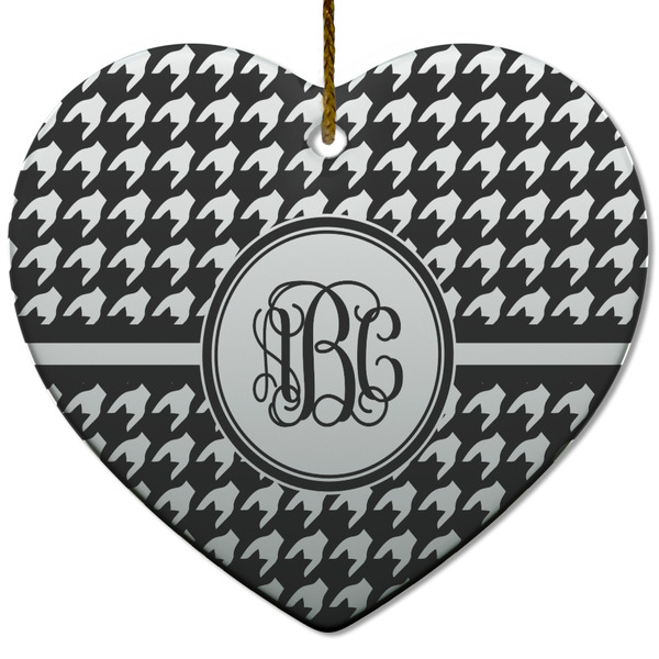 Custom Houndstooth Heart Ceramic Ornament w/ Monogram