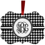 Houndstooth Metal Frame Ornament - Double Sided w/ Monogram