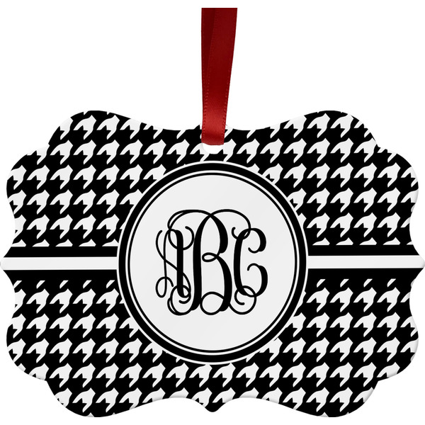Custom Houndstooth Metal Frame Ornament - Double Sided w/ Monogram