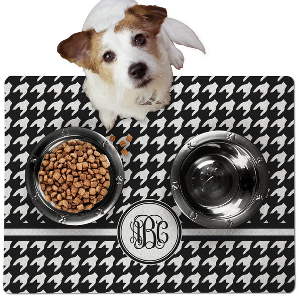 Custom Houndstooth Dog Food Mat - Medium w/ Monogram