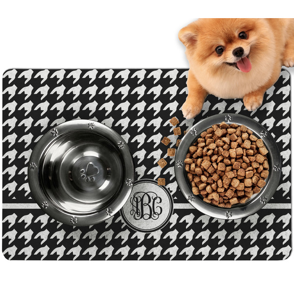 Custom Houndstooth Dog Food Mat - Small w/ Monogram