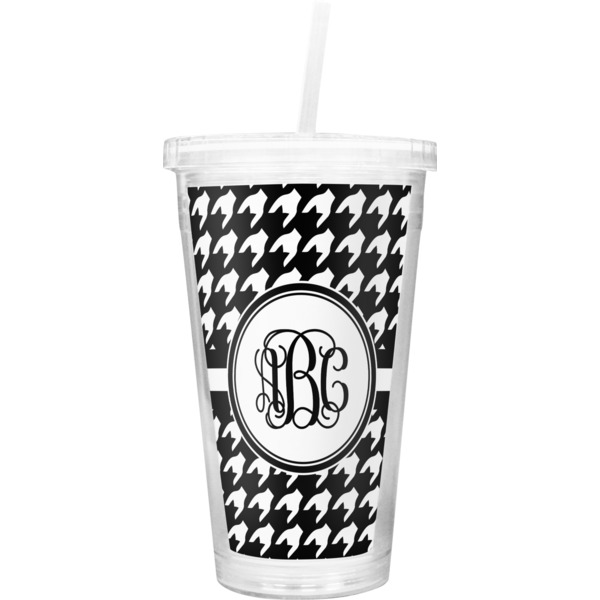 Custom Houndstooth Double Wall Tumbler with Straw (Personalized)
