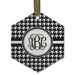 Houndstooth Flat Glass Ornament - Hexagon w/ Monogram