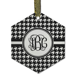 Houndstooth Flat Glass Ornament - Hexagon w/ Monogram