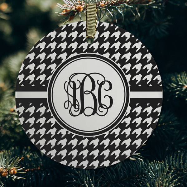 Houndstooth Frosted Glass Ornament - Round (Lifestyle)