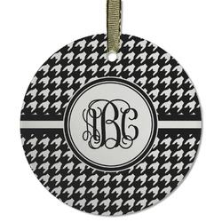 Houndstooth Flat Glass Ornament - Round w/ Monogram