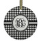 Houndstooth Flat Glass Ornament - Round w/ Monogram