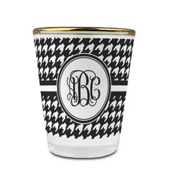 Houndstooth Glass Shot Glass - 1.5 oz - with Gold Rim - Set of 4 (Personalized)