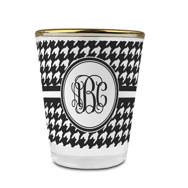 Custom Houndstooth Glass Shot Glass - 1.5 oz - with Gold Rim - Set of 4 (Personalized)