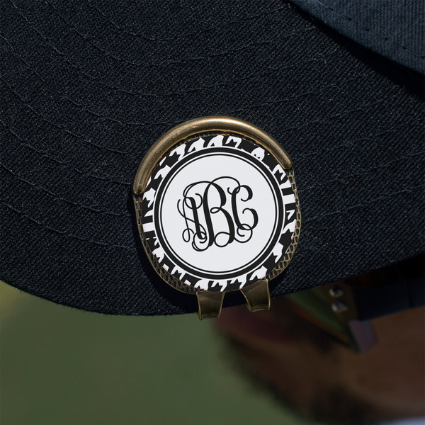 Houndstooth Golf Ball Marker Hat Clip - Gold - On Hat