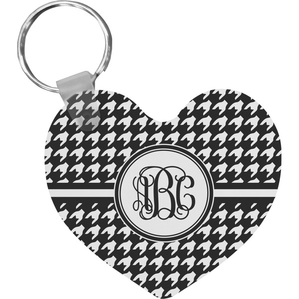 Custom Houndstooth Heart Plastic Keychain w/ Monogram