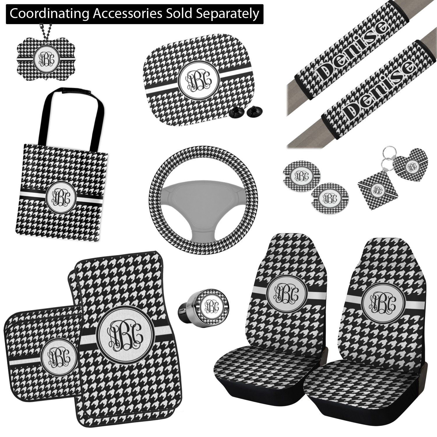 Custom Houndstooth Car Seat Covers (Set of Two) (Personalized)