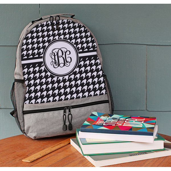 Houndstooth Large Backpack - Gray - On Desk