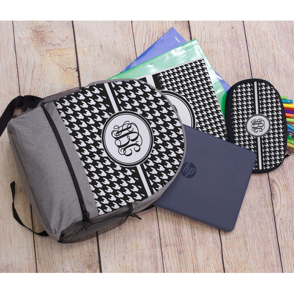 Houndstooth Large Backpack - Gray - With Stuff