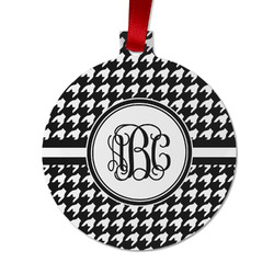 Houndstooth Metal Ball Ornament - Double Sided w/ Monogram