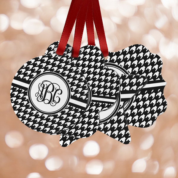 Custom Houndstooth Metal Ornaments - Double Sided w/ Monogram