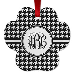 Houndstooth Metal Paw Ornament - Double Sided w/ Monogram