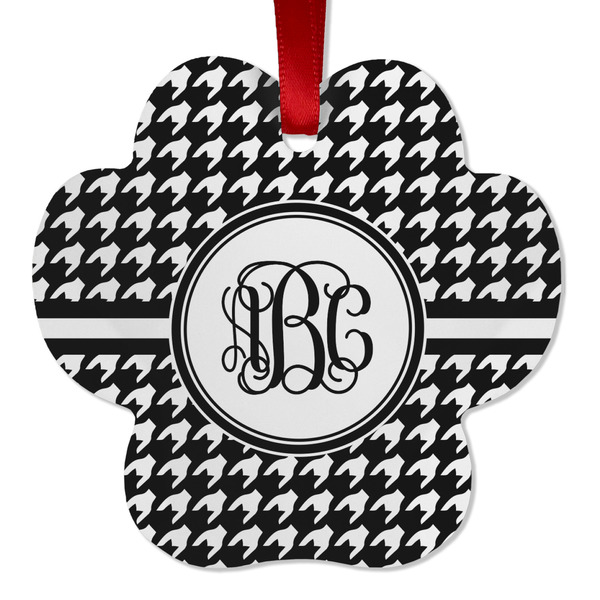 Custom Houndstooth Metal Paw Ornament - Double Sided w/ Monogram