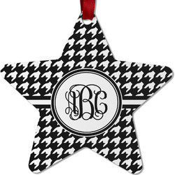 Houndstooth Metal Star Ornament - Double Sided w/ Monogram