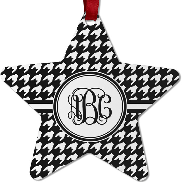 Custom Houndstooth Metal Star Ornament - Double Sided w/ Monogram