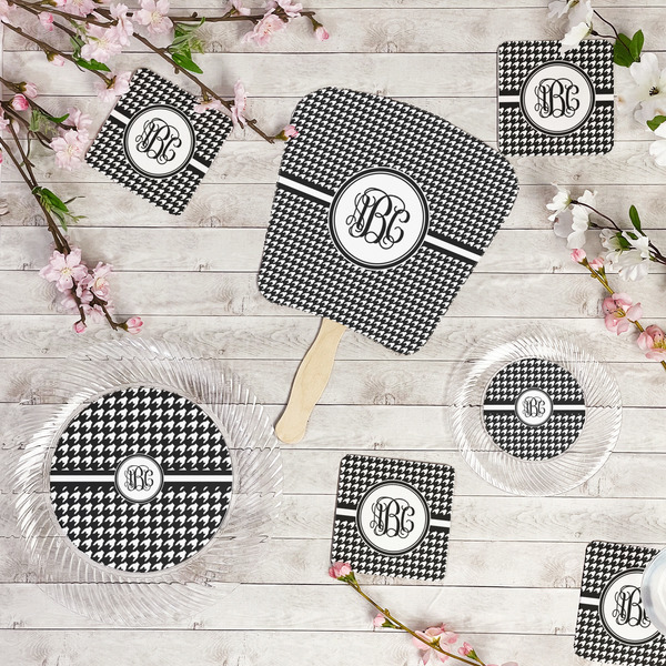 Houndstooth Party Supplies Combination Image - All items - Plates, Coasters, Fans