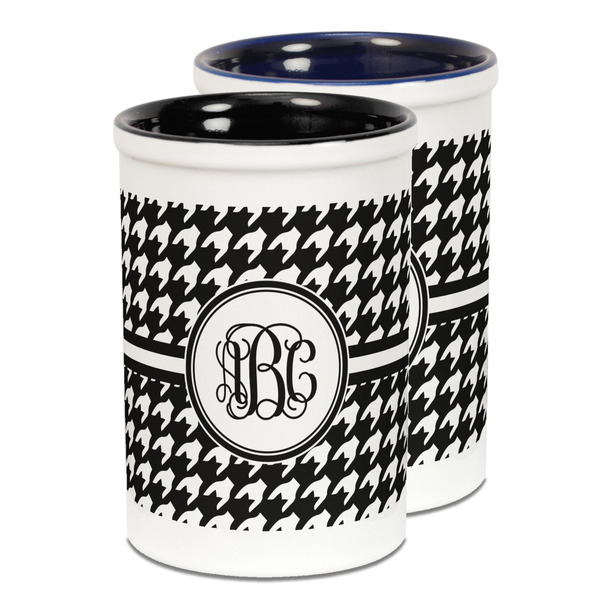 Custom Houndstooth Ceramic Pencil Holder - Large