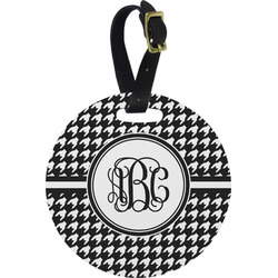 Houndstooth Plastic Luggage Tag - Round (Personalized)