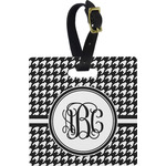 Houndstooth Plastic Luggage Tag - Square w/ Monogram