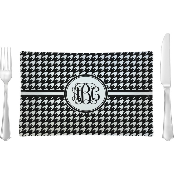 Custom Houndstooth Rectangular Glass Lunch / Dinner Plate - Single or Set (Personalized)